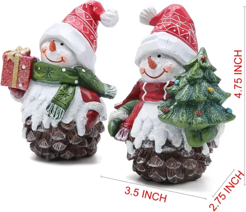 Miniatura 7 de Hodao 2 piezas Figuras de muñeco de nieve de Navidad, conos de pino de Navidad, decoraciones de muñeco de nieve de Navidad, figuras de muñeco