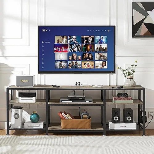 Miniatura 3 de VECELO Soporte de TV de 63 pulgadas con tomas de corriente para televisión de 55/60/65/70 pulgadas, centro de entretenimiento con estantes