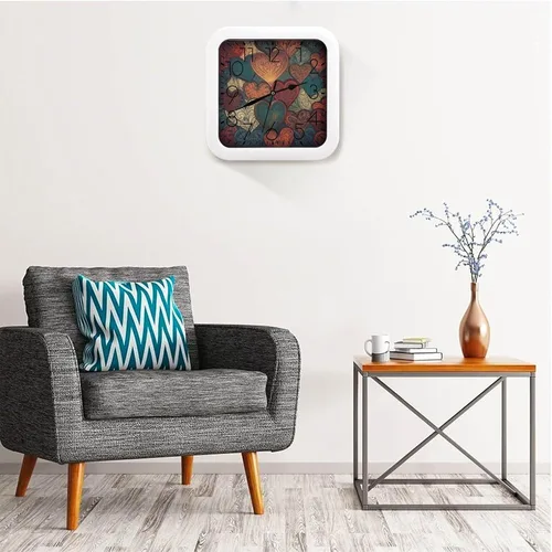 Miniatura 5 de 10" Square Modern Wall Clock,Different Heart Patterns Print Kitchen Clocks Wall Battery Operated,Silent Non Ticking Unique Funny Cute Wall Clock for