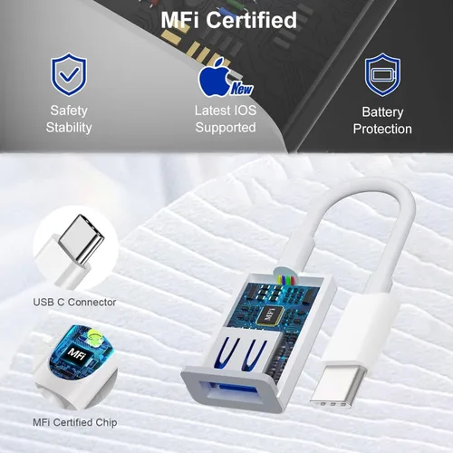 Miniatura 4 de [Certificado MFi de Apple] Adaptador USB C a USB, USB C macho a USB 3.0 hembra OTG convertidor de cable compatible con MacBook Pro Air, tabletas