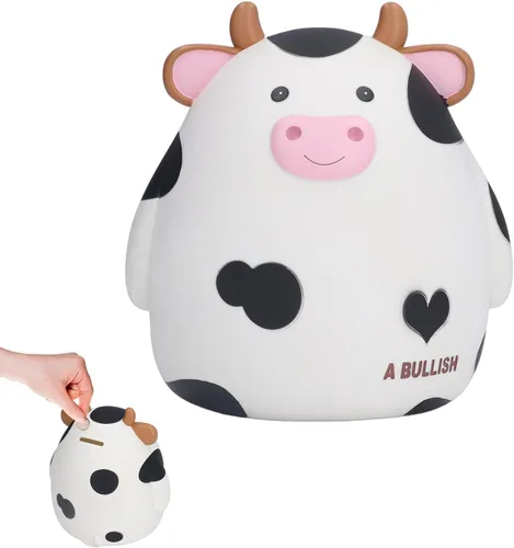 Miniatura 2 de H&W Alcancía de vaca, tamaño L, caja de monedas irrompible para niños, lindo banco de dinero de animales para cumpleaños para niños y niñas, cajas