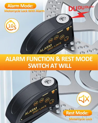 Miniatura 7 de Candado recargable Onvian para motocicleta con alarma de 120 dB y cable de recordatorio de acero de 1.8 m, para motocicletas, bicicletas, ebikes