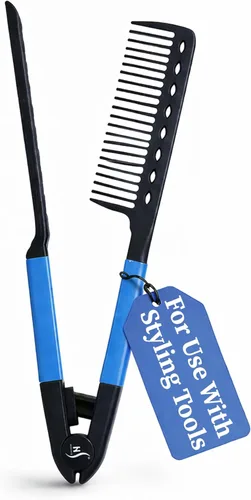 Peine Alisador de Cabello HerStyler - Peine Alisador para Plancha - Facilita el Estilo - Obtén Cabello Lacio en Minutos (Azul)