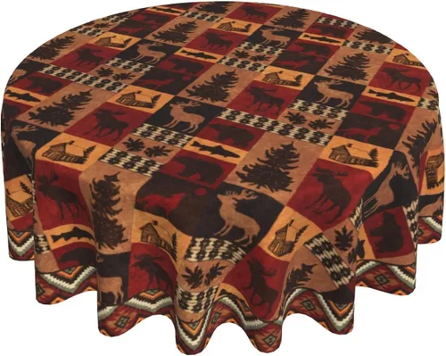 Miniatura 69 de Giwawa Mantel redondo azteca del suroeste de 60 pulgadas, diseño étnico tribal geométrico, estilo vintage, mantel circular bohemio y chic lavable