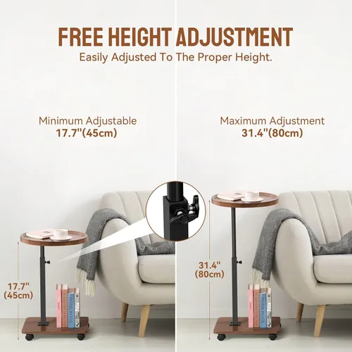Miniatura 2 de Mesa auxiliar ajustable en forma de C, mesa auxiliar con ruedas para sofá, mesa giratoria de 360° para sala de estar, dormitorio, estudio y espacios