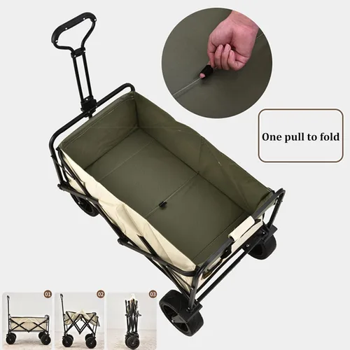 Miniatura 4 de Bgarden Carts,Beige Collapsible Wagon,Sports Outdoor Utility Wagon Folding Garden Wagon Sports Steel Frame Foldable Yard Car Camping Cart with Side