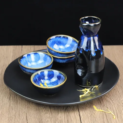 Miniatura 3 de Sizikato El juego de sake de porcelana de cerámica de 5 piezas incluye 1 botella de sake y 4 tazas de sake