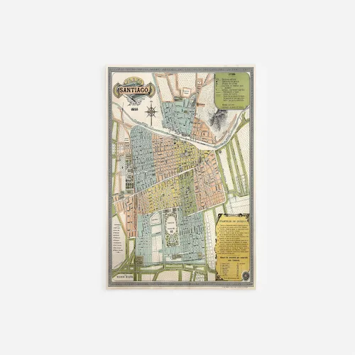 Vintage Map of Santiago, Chile from 1895 Photo Print Poster Unique Gift Old Ancient Historic // Size: 15 x 10 Inches
