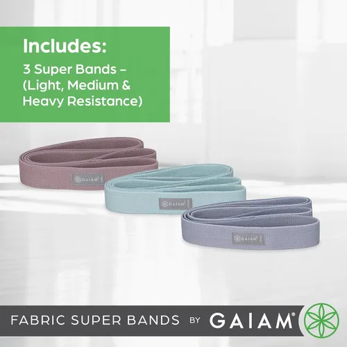 Miniatura 5 de Gaiam Bandas de resistencia de tela (paquete de 3), bandas de ejercicio de goma y poliéster para sentadillas, dominadas, terapia física