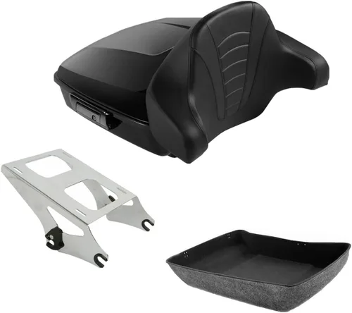 Miniatura 8 de TCMT Caja de maletero de motocicleta cortada de 10.7", respaldo envolvente, soporte de montaje para 2 personas, compatible con Harley 2014-2025 Con