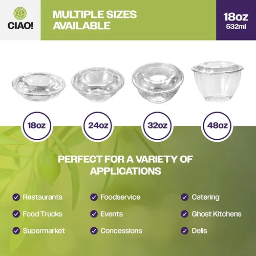 Miniatura 5 de CIAO! Tazón de fruta y ensalada PET transparente de 18 oz con tapa de cúpula rosa (150/caja)