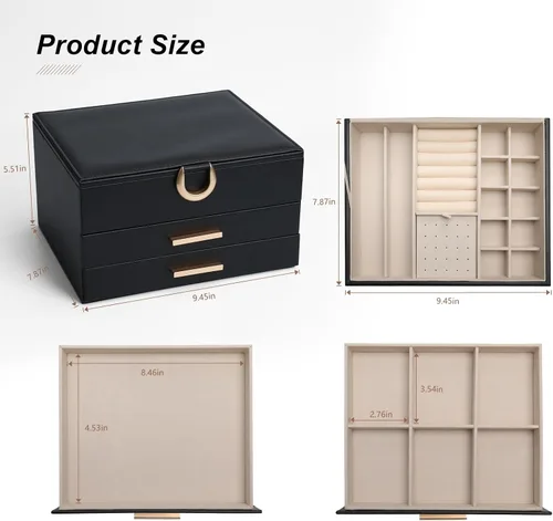 Miniatura 18 de Elegant Gift Jewelry Box with Mirror - 3-Layer Organizer for Earrings, Rings, Necklaces, Ready to Give for Birthday Anniversary Christmas Apricot