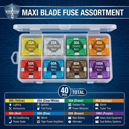 Miniatura 2 de Juego surtido de fusibles de hoja maxi de 40 piezas, fusibles grandes APX automotrices de 20 A a 100 A, fusibles de repuesto resistentes para SUV