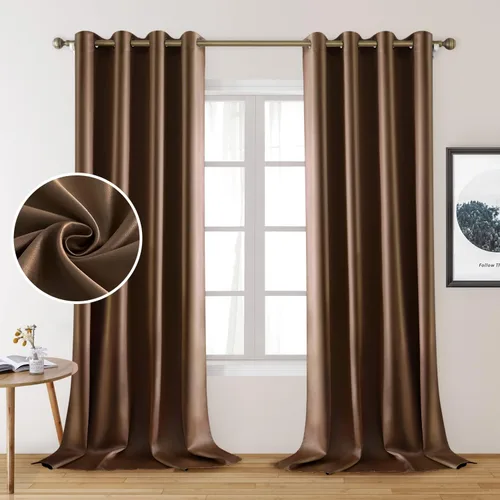 Miniatura 23 de HOMEIDEAS 2 paneles de cortina de seda sintética, cortinas opacas para dormitorio