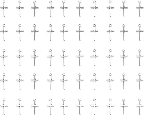 50 piezas de dije de cruz de metal religioso, plata antigua, vintage, mini cuentas para hacer joyas, accesorios, aretes, pulsera, collar, llavero,