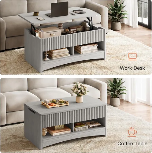 Miniatura 6 de Amada - Mesa de centro elevable con almacenamiento, mesa central moderna con compartimento oculto, mesas de centro rectangulares para sala de estar