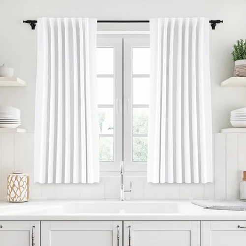 Miniatura 102 de UHITECH Cortinas cortas de lino de 24 pulgadas de largo para ventanas pequeñas de granja, cortinas opacas modernas para sala de estar, pestañas