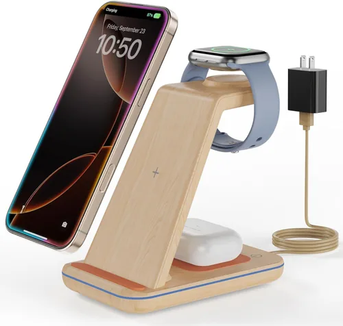 Miniatura 14 de Soporte de cargador inalámbrico, estación de carga inalámbrica rápida 3 en 1 para Apple Watch 11/9/8/7/6/SE/5/4/3/2, Airpods 3/2/Pro, iPhone Negro