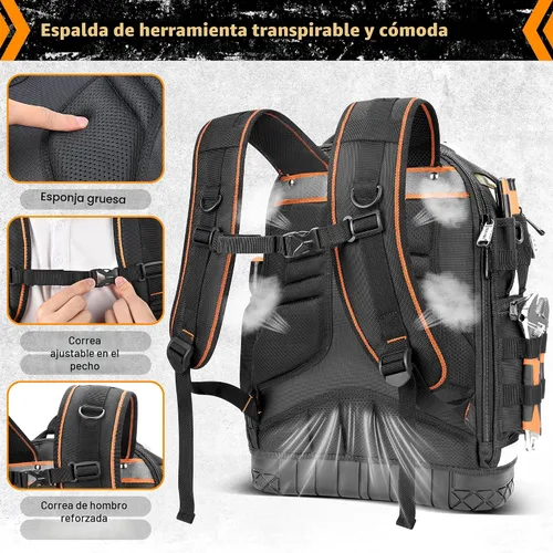 Miniatura 5 de Mochila de herramientas, mochila de herramientas de construcción resistente HVAC para hombres, organizador de herramientas duradero de nivel