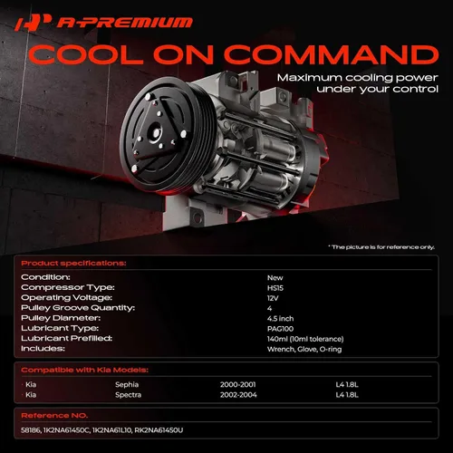 Miniatura 2 de A-Premium Compresor de aire acondicionado con embrague compatible con Kia Sephia 1.8L 2000-2001, Spectra 1.8L 2002-2004