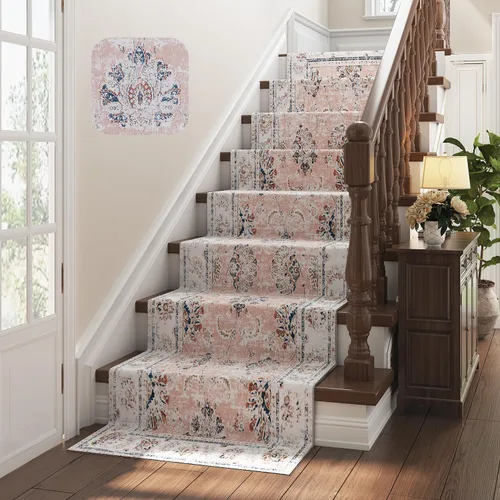 Miniatura 2 de jinchan Tapete de pasillo lavable a máquina, diseño floral de época, antideslizante, pelo bajo, ultrafino, para cocina, lavandería, dormitorio