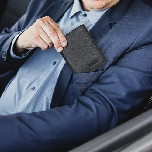 Miniatura 7 de Billetera de tres pliegues para hombre Cartera de piel auténtica con bloqueo RFID con 9 ranuras para tarjetas