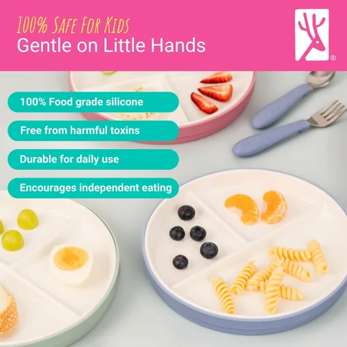 Miniatura 3 de Elk and Friends platos para niños de porcelana divididos de 6.7" con fundas de silicona Adecuados para bebés/niños/niños pequeños Apto