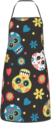 Miniatura 8 de Delantal de calavera de azúcar, delantales de cocina para hombres y mujeres, delantal de cocina, delantal de chef, delantales de jardín ajustables