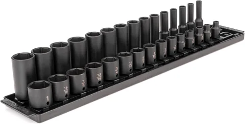 Miniatura 14 de TEKTON Juego de dados de impacto de 6 puntos profundos de 3/8 pulgadas con riel, 19 piezas (0.236-0.945 in) SID91107