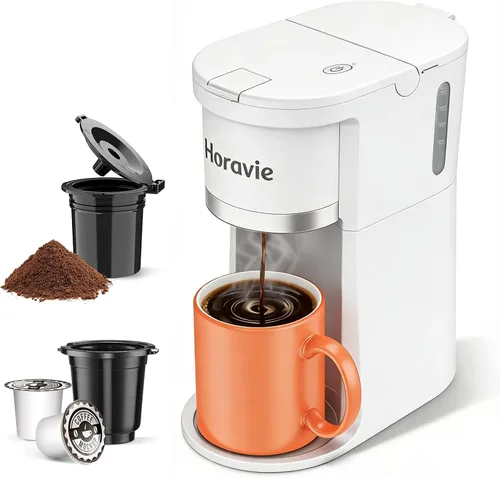 Miniatura 9 de Horavie Cafetera pequeña de una sola porción, cafetera rápida de una taza para cápsulas K Cup y café molido, tamaños de preparación de 6 a 12 onzas