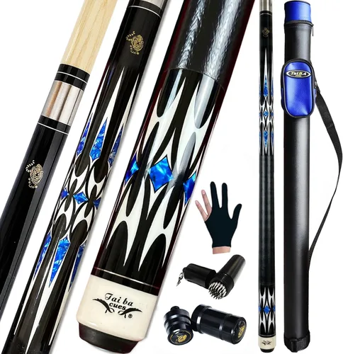 Tai ba cues Taco de billar profesional de 2 piezas + estuche rígido, punta de 0.512 in, 58 pulgadas, palo de billar profesional de madera dura de