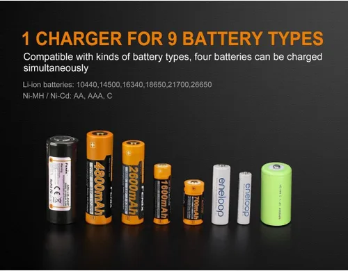 Miniatura 4 de FENIX are-Cargador de batería inteligente multifuncional A4 para baterías recargables populares (18650, 21700, 16340) con organizador