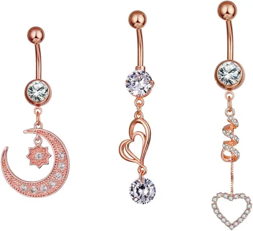 Miniatura 2 de NASAMA Piercing de ombligo de acero inoxidable 14G para mujer, joyería de piercing para el ombligo CZ