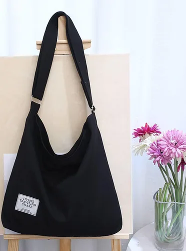 Miniatura 3 de Covelin - Bolsa de hombro informal de lona para mujer, estilo bohemio y retro, bolsa de mano, bolso cruzado, tamaño grande