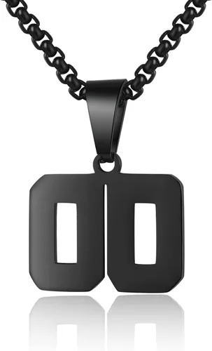 Collar de números para niños y deportistas, cadena negra de acero inoxidable de 00 a 99, dije de dije personalizado para hombres, baloncesto,