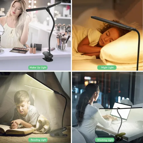 Miniatura 6 de Luz de lectura LED con clip, lámpara de escritorio 48 LED de 2600 mAh, batería recargable por USB, luces de libro recargables por USB, brillo Negro
