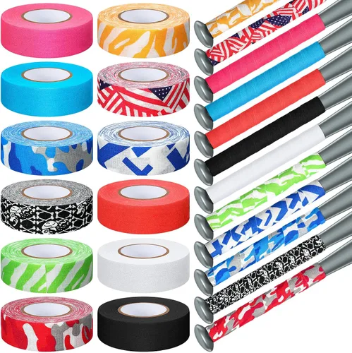 Sosation 12 rollos de cinta de agarre para bate, cómoda y suave, totalmente adhesiva, para béisbol, sóftbol, precortada, cinta de agarre de bateo,