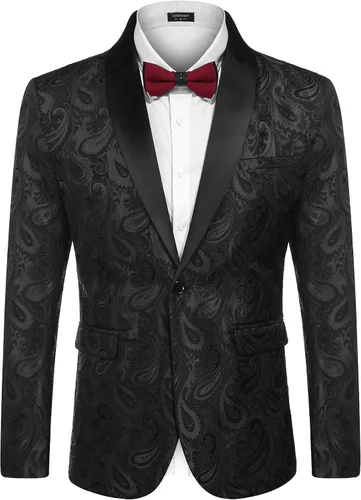 COOFANDY Chaqueta de Esmoquin Floral para Hombre con Solapa de Chal Paisley, Chaqueta Blazer para Cena, Baile de Graduación, Boda
