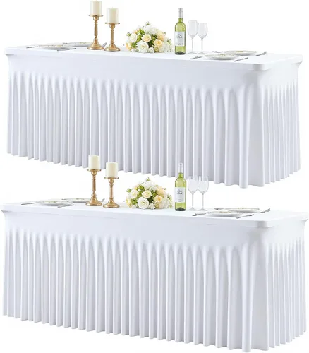 Miniatura 22 de Paquete de 2 manteles color azul bebé para mesas rectangulares de 6 pies, mantel ajustable de elastano, fundas de mesa elásticas de 6 pies, manteles