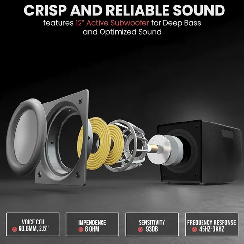 Miniatura 3 de Pyle Altavoz de columna Line Array - Sistema de sonido profesional y compacto con subwoofer de altavoz de 12 pulgadas, transmisión, amplificador