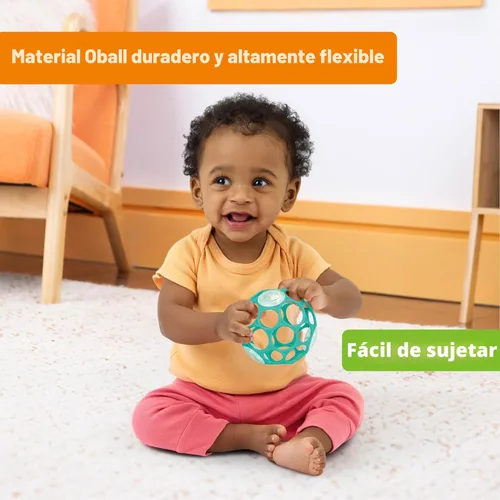 Miniatura 5 de Bright Starts Oball - Sonajero fácil de agarrar sin BPA, juguete infantil en color verde azulado, edad recién nacido y más, 4 pulgadas
