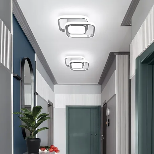 Miniatura 7 de CANEOE Lámpara de Techo Cuadrada para Pasillo, 6000K Blanco Frío Luz de Techo Moderna de Montaje al Ras, Accesorios de Iluminación LED Cromados