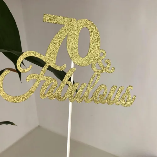 Miniatura 3 de Decoración para tartas de doble cara con purpurina dorada 70 y fabulosa decoración para tartas 70 para cumpleaños 70, boda, aniversario, decoración