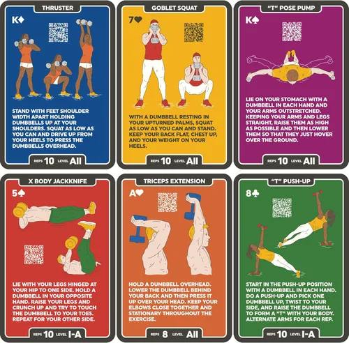 Miniatura 3 de Stack 52 Tarjetas de ejercicio con mancuernas. Juego de cartas de entrenamiento. Instrucciones en video incluidas. Perfecto para entrenamiento