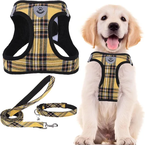 Miniatura 9 de PUPTECK - Arnés, collar y correa ajustables, sin tirones, para perros pequeños y medianos, cachorros y gatos, pechera reflectante acolchada de malla