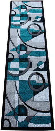 Miniatura 9 de Masada Rugs Sophia Collection - Alfombra de pasillo tallada a mano, moderna, contemporánea, turquesa, gris, negro (2 pies 8 pulgadas x 10 pies)