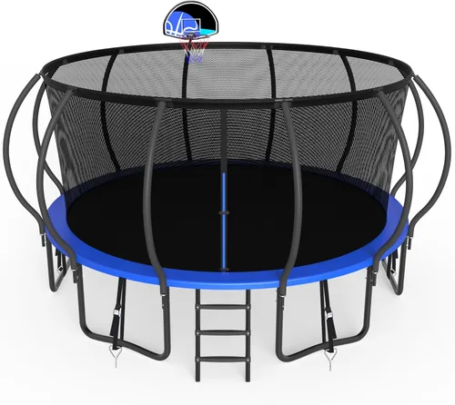 SKYUP 2026 Upgraded 8 10 12 14 15 16FT 1500lbs Tranpoline for Kids and Adults, Recreational Tranpoline with Basketball Hoop, ASTM Approved Azul