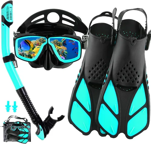 Miniatura 10 de Equipo de esnórquel para adultos con aletas, equipo de buceo profesional para adultos, juegos de esnórquel de viaje con aletas, máscara de buceo