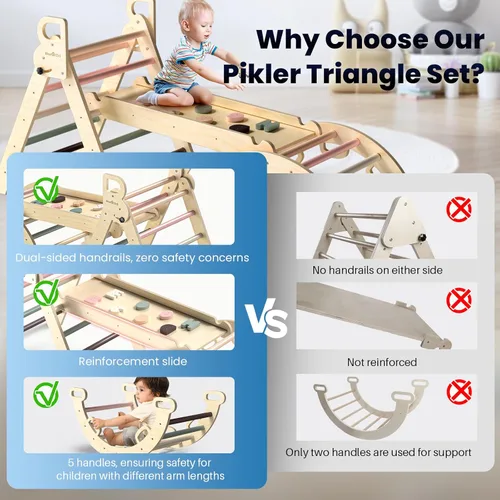 Miniatura 2 de BlueWood Juego de triángulo Pikler, conjunto plegable de 7 en 1 de madera para escaladores de niños pequeños, patio de juegos interior, gimnasio