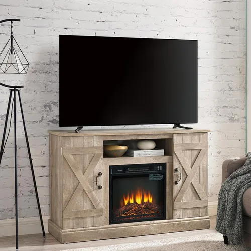 Miniatura 9 de Farmhouse Classic Media - Soporte de TV antiguo para TV de hasta 50 pulgadas con espacio de almacenamiento abierto y cerrado